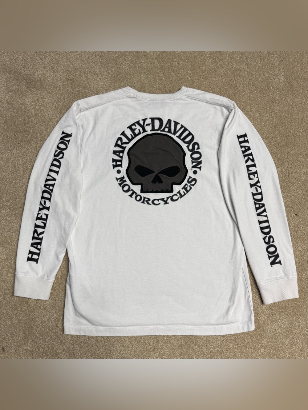 Harley Davidson White Skull Long Sleeve Shirt Men’s Large Ride Motorcycle Biker